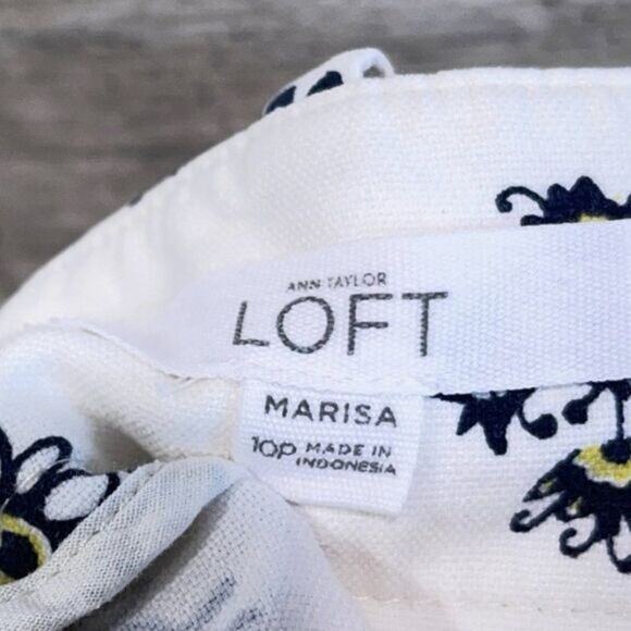 LOFT Marisa Fit Ankle Crop Riviera Pants White Floral Cotton Stretch Womens 10P - Picture 5 of 7